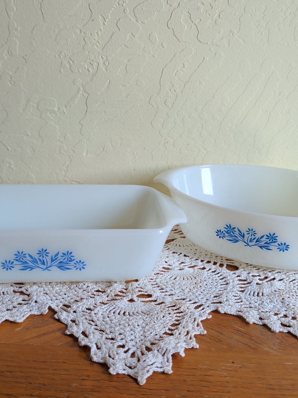 Anchor Hocking White Milk Glass Dish with Blue Floral Accent